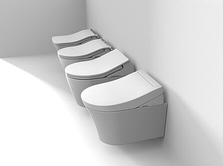 WASHLET RG,RX,RW and SW in front of a white wall.